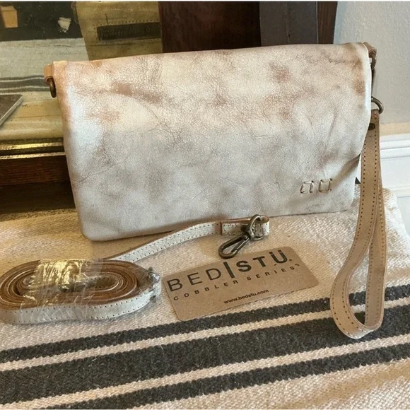RARE Bed Stu Cream & Light Brown Marble Crossbody Wristlet PRICE IS FIRM - Picture 3 of 12
